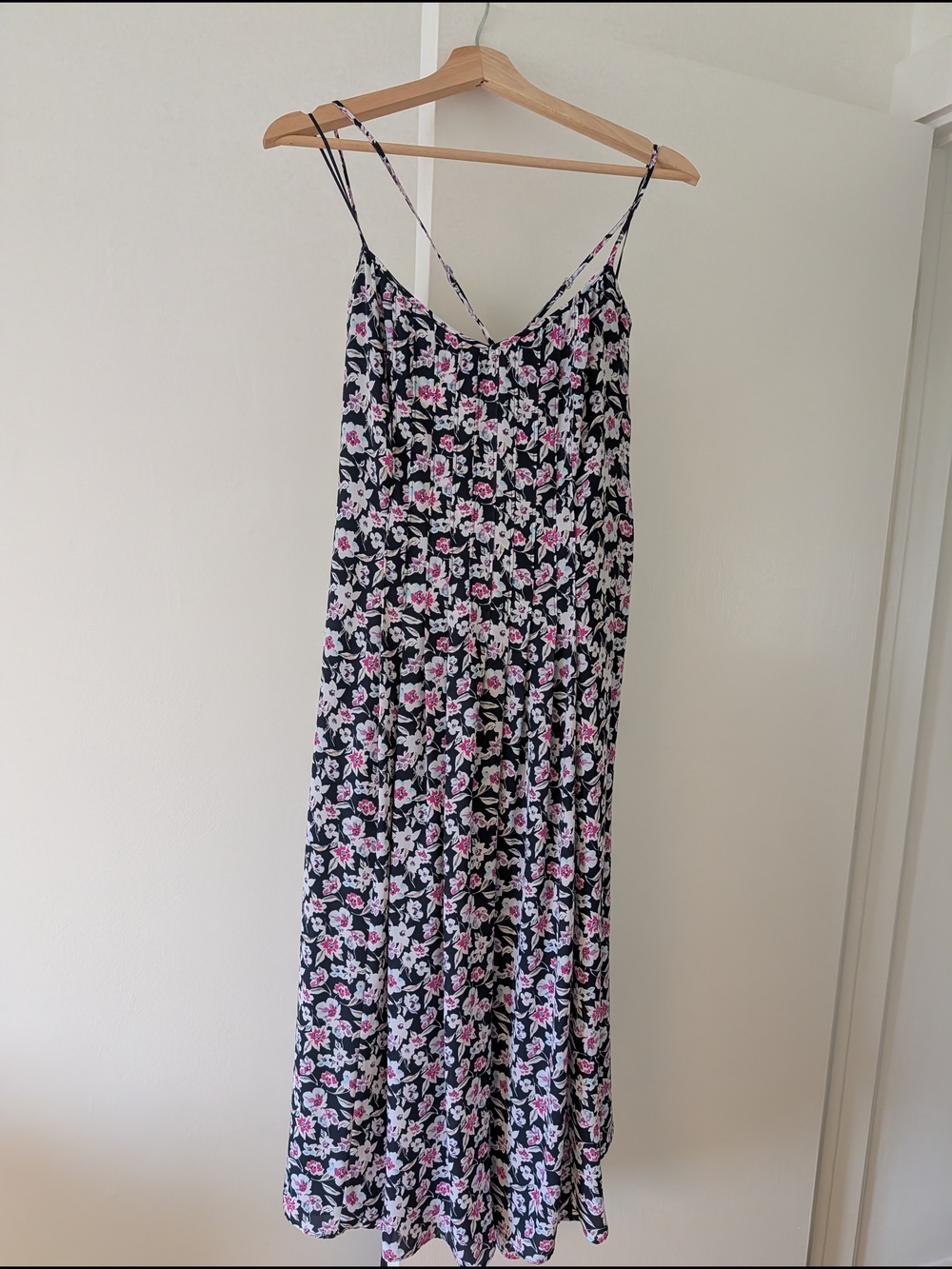 Banana Republic Black Maxi Slip Dress with Pink and White Floral Print